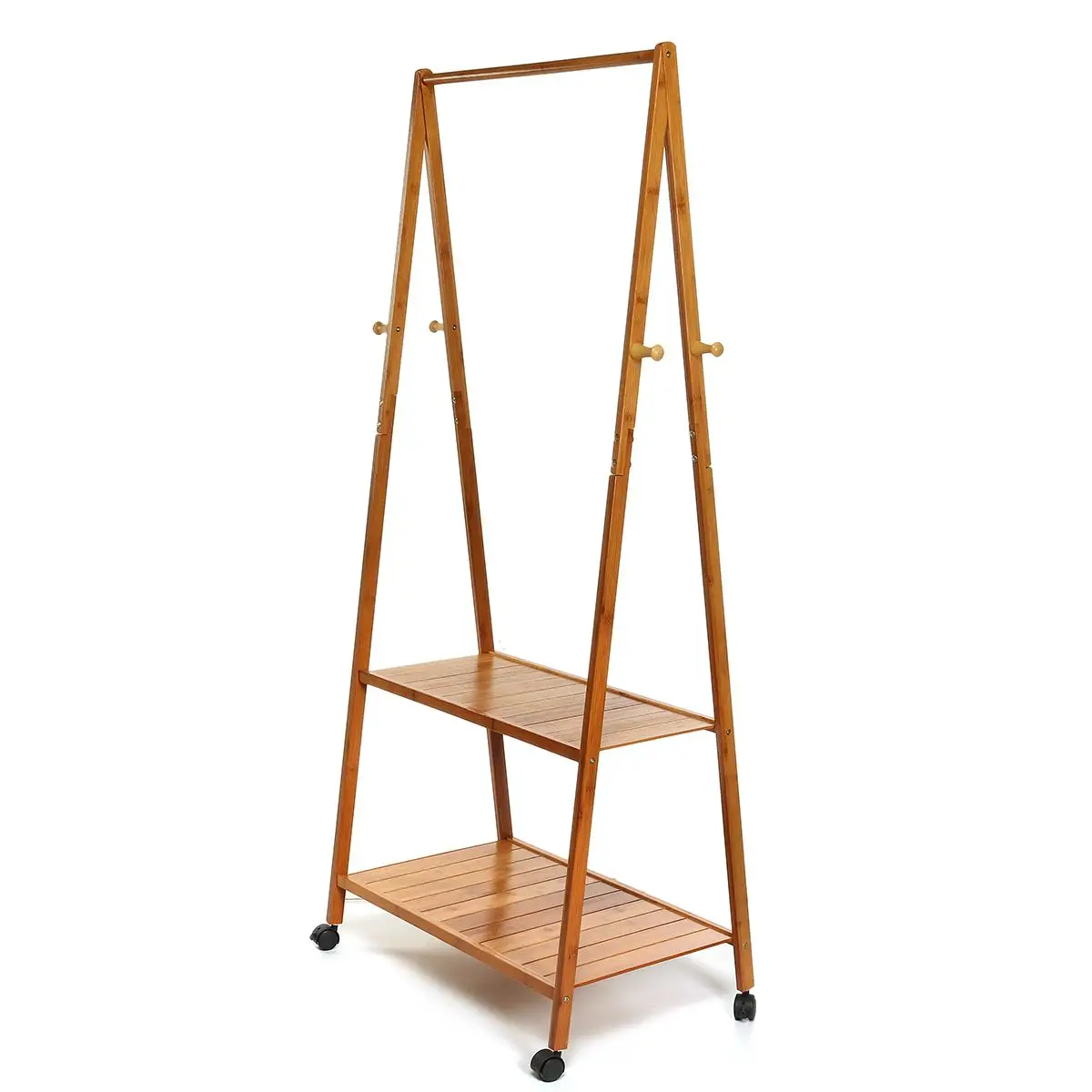 

Bamboo Coat Rack Floor Standing Hanger Storage Clothes Rack Bedroom Living Room 2-Tier Shelves Furniture