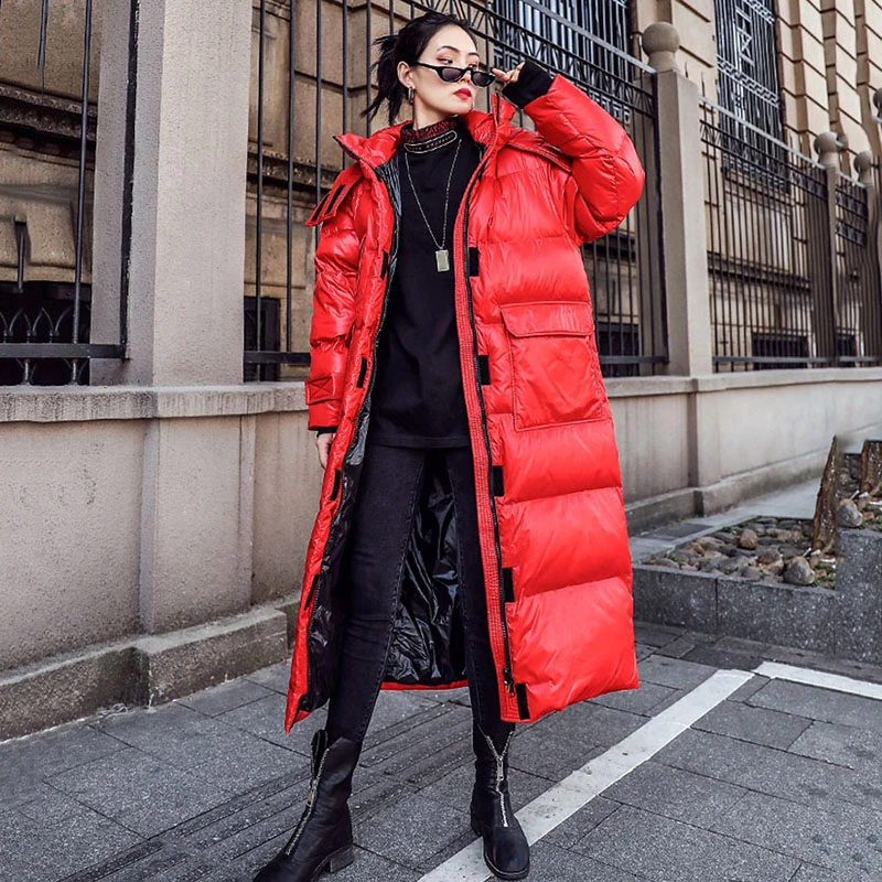 Зимняя Глянцевая парка 2020 спортивная теплая куртка женское Свободное длинное