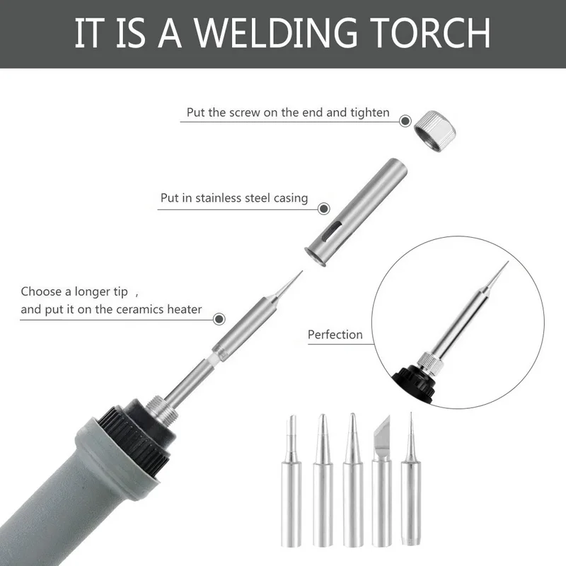 110V/220V 60W Electric Soldering Iron Welding Rework Repair Tool With 5pcs Solder Tips Adjustable Temperature | Инструменты