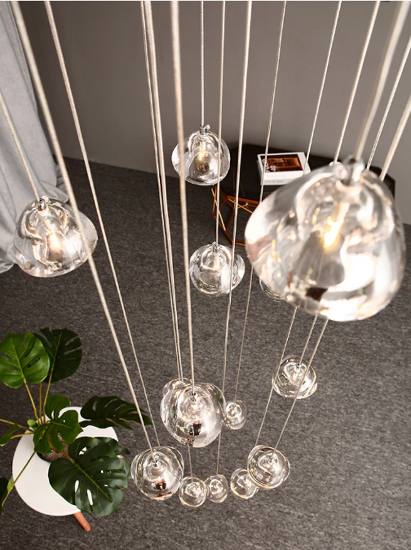 

Modern Crystal Chandelier Big Lamp LED Hanging Lighting Large Glass Globe Glass Chandeliers Luxury Stair Crystal Chandelier Lamp