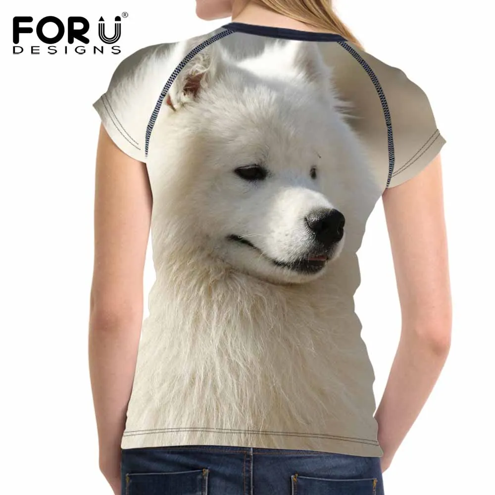 

FORUDESIGNS Funny 3D Samoyed Dog Printed T Shirts Women Brand Design O Neck Short Sleeve Tops Tee Clothing Stylish Girls Tshirts
