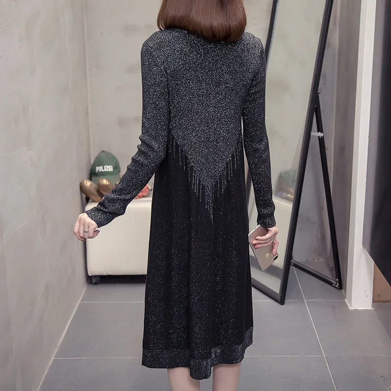 

Womens Dress New winter Oversize itself Dresses For Women Female Western Style Was Thin Knit Sweater Mid-length Dress A204