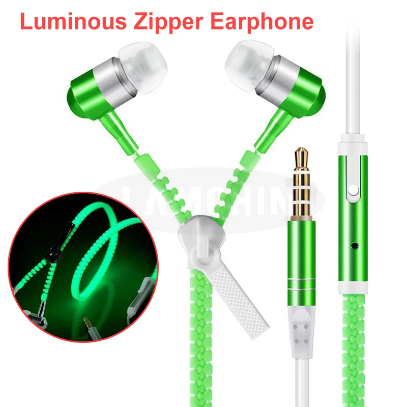 

5 видов цветов металлические наушники на молнии с ночным светящимся супер басом, полностью светящиеся наушники на молнии с микрофоном для ...