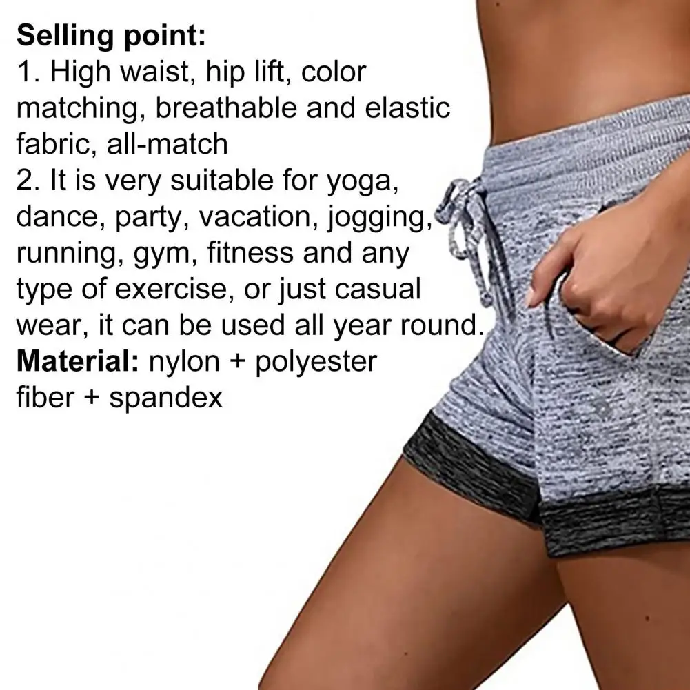 

Women Summer Casual Loose Shorts Color Block Quick Drying High Waist Drawstring Short for Yoga Lady Fashion Beach Shorts