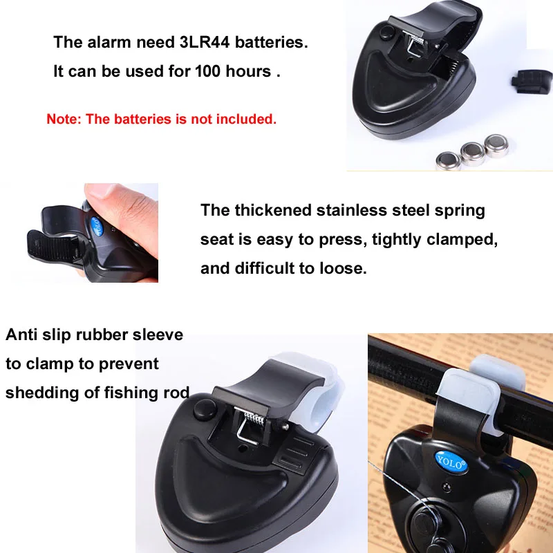 

Buzzer Fish Bite Alarm Electronic LED Light on Fishing Rod with Loud Siren Daytime Night Indicator Sound Alarm Alert Tool