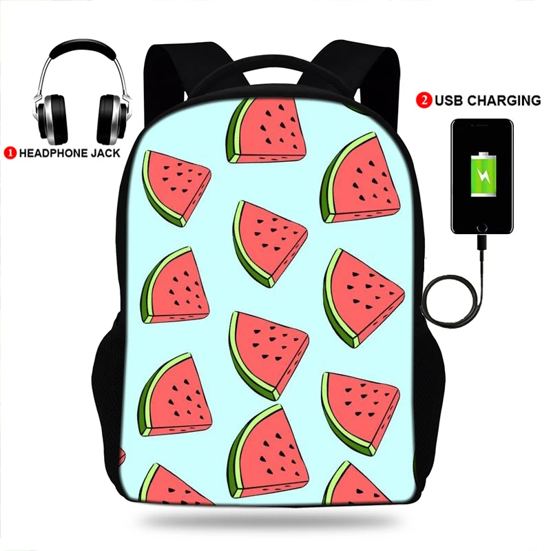 

Students Children Watercolor Watermelon Print Backpack School Bags For Girls Bagpack Mochila Escolar Usb Chargeing Backpacks