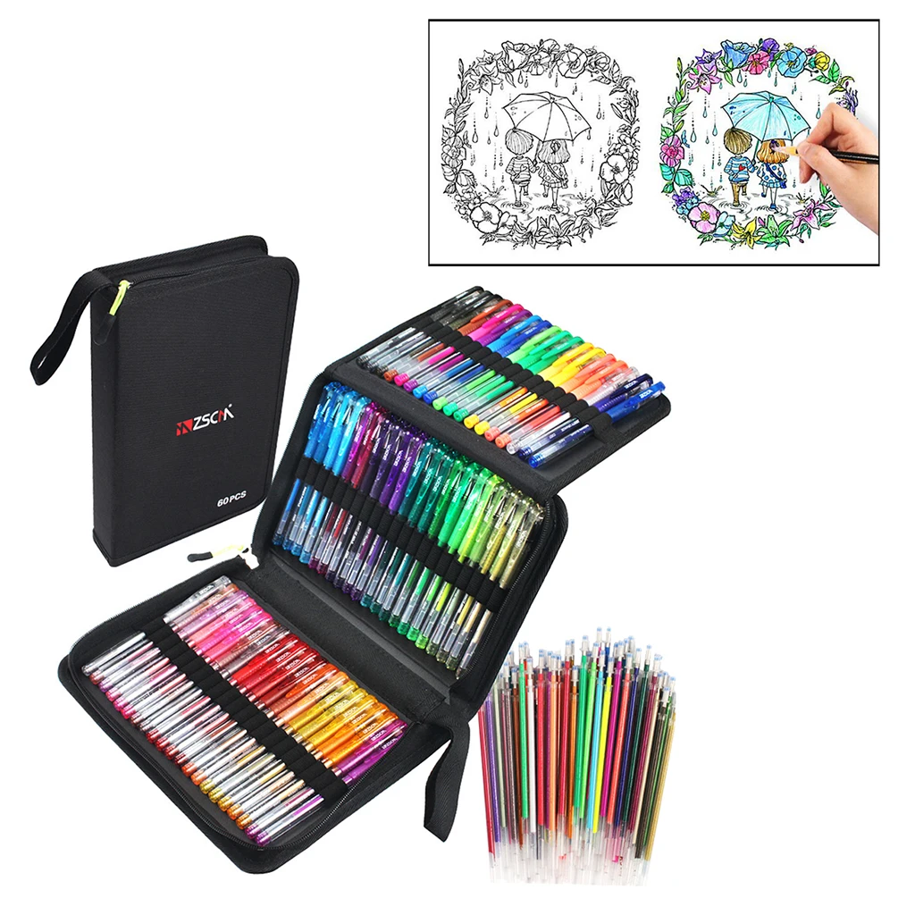 Juego de bol&iacute;grafos de Gel con purpurina para adultos, rotuladores art&iacute;sticos para libros de colores, 121 unidades-4