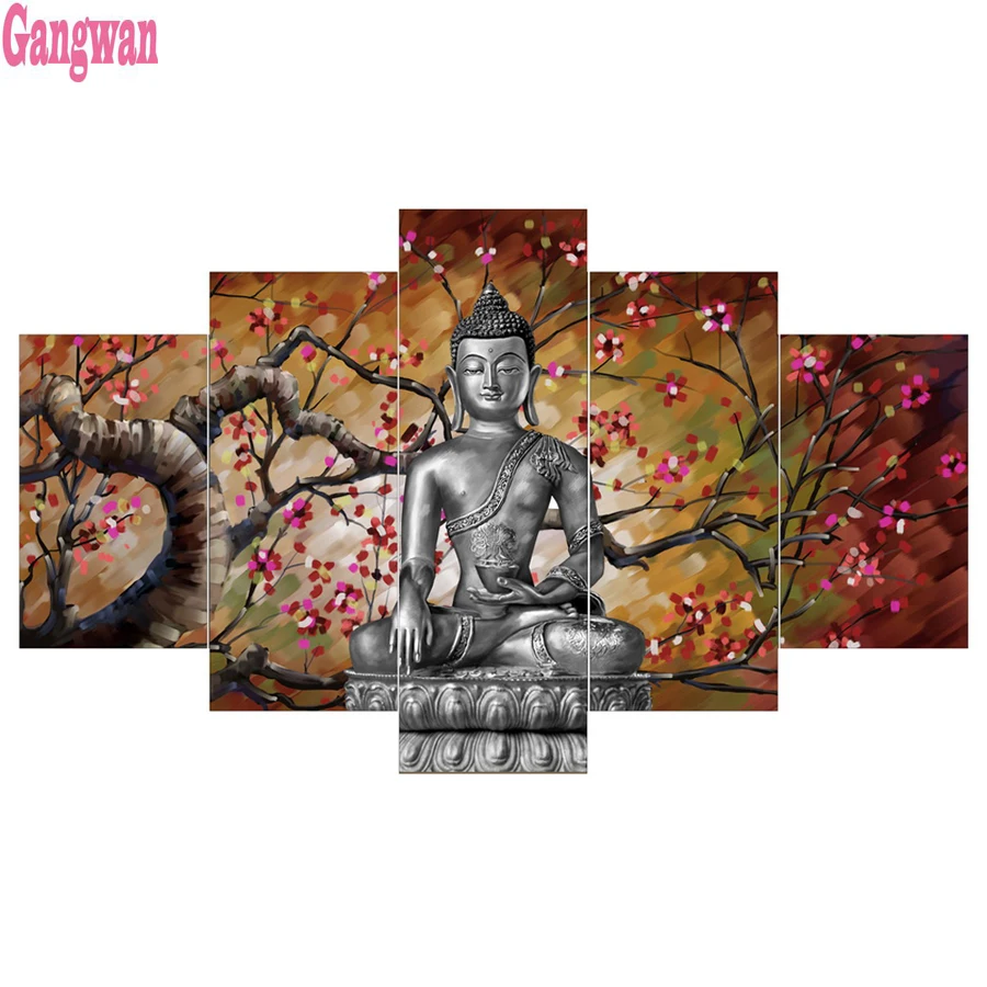 

5D квадратная алмазная живопись наборы 5 шт. религия Будда полная дрель вышивка крестом мозаика Стразы Бриллиантовая Вышивка Дерево Декор