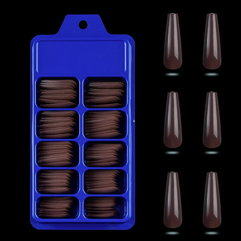 

100pcs Professional Fake Nail Tips Coffin Long Ballerina Full Cover Nail Art 10 Sizes Colorful Press on Nails Manicure Soft Box