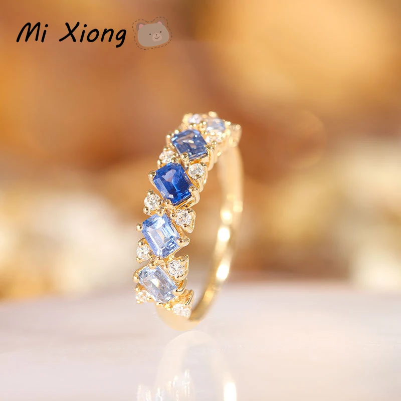 

Mi Xiong 925 Sterling Silver Rings for Women Blue Diamond Rainbow Series Romantic Wedding Elegant Luxury Engagement Fine Jewelry