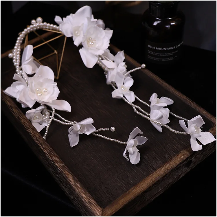 

Three-Dimensional White Flower Hair Band Double-Layer headband Pearl Bridal hair Ornament Wedding hair Accessories