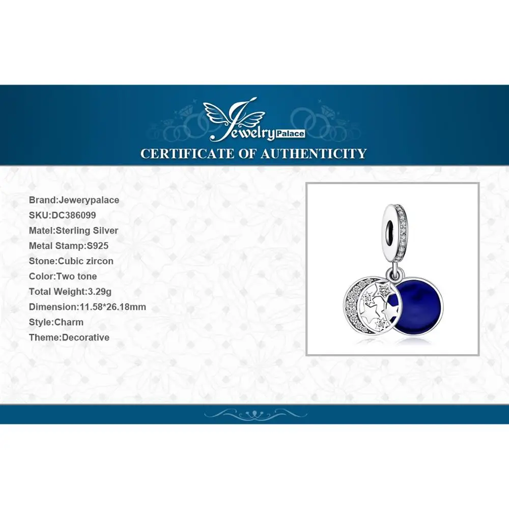 

JewelryPalace Blue Moon Star 925 Sterling Silver Bead Charms Silver 925 Original For Bracelet Silver 925 original Jewelry Making