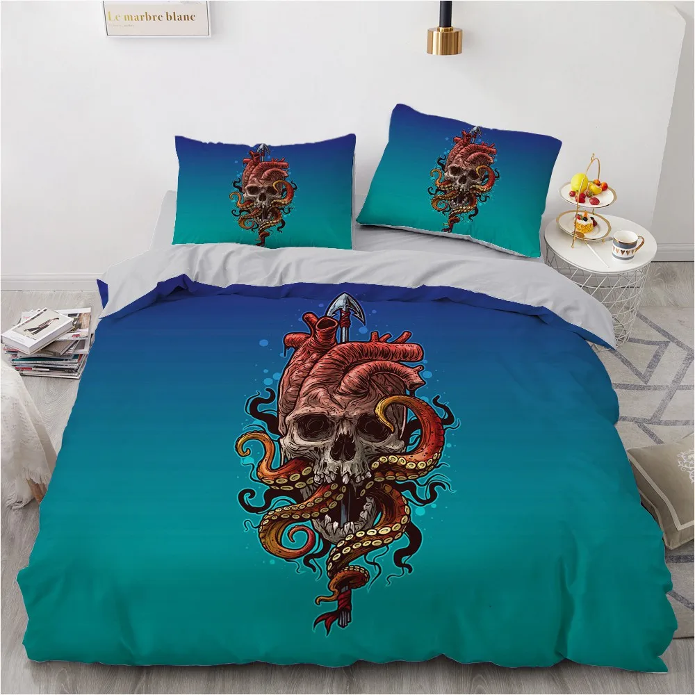 

3D Black Bedding Set Custom Design Skull Quilt Cover Sets Modern Bed Pillow Slips 200*230cm Full Twin Double Single Size
