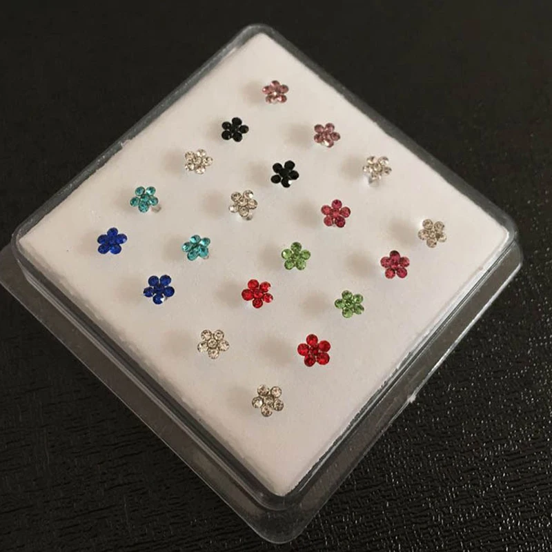 

20Pcs Crystal Flower Cross Nose Piercing Labret Ear Piercing Lip Helix Earrings Nose Ring Cartilage Tragus Piercing Jewelry