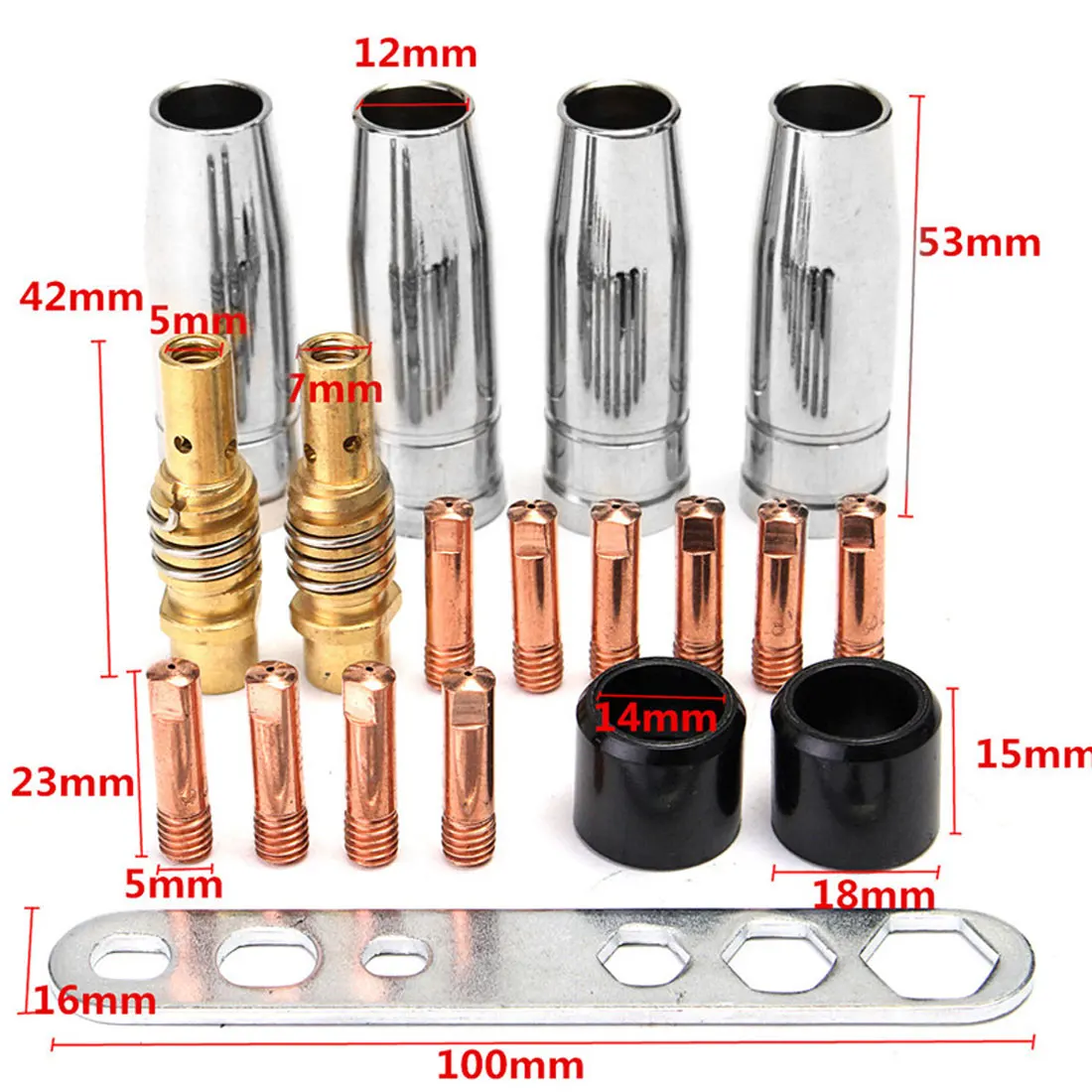 

19pcs 15AK Welding Torch Part Kits Consumables 0.8mm MIG Torch Gas Nozzle Tip Holder of 15AK MIG MAG Welding Torch