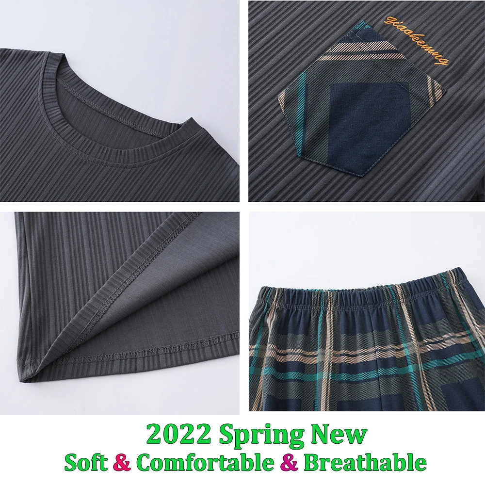 Spring Summer Cotton Men Pajama Trendoy Striped Pijama Sleepwear Casual Plaid Pants Pajamas for Men Plus Size 4XL PJ Pajama Sets