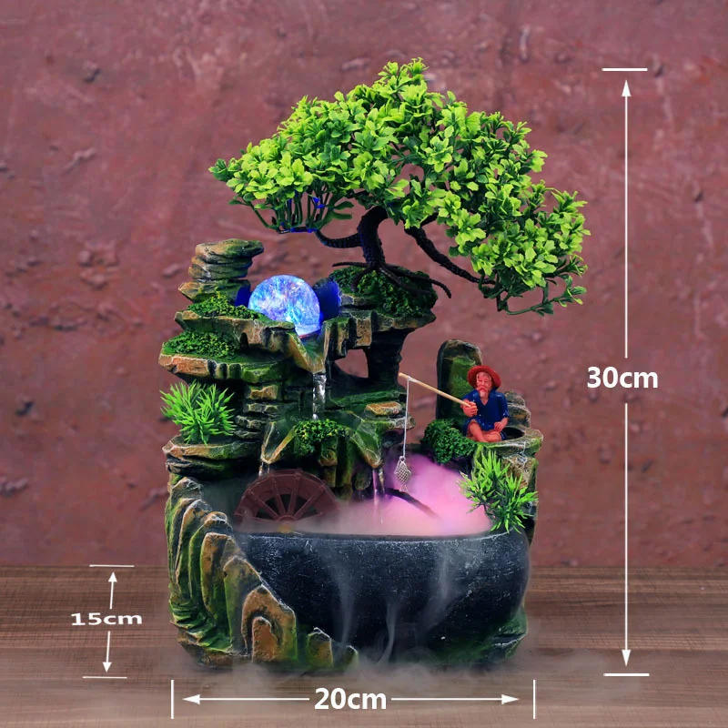 

Indoor Resin Rockery Waterfall Feng Shui Flowing Water Fountain Desktop Ornament Office Decor Relaxation Meditation Water Sound