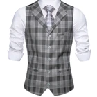 Мужской костюм Barry.Wang, серый клетчатый жилет из смесовой шерсти, приталенный воротник, v-образный вырез, жилет с 3 карманами, галстук, комплект, деловой M-2207 для отдыха