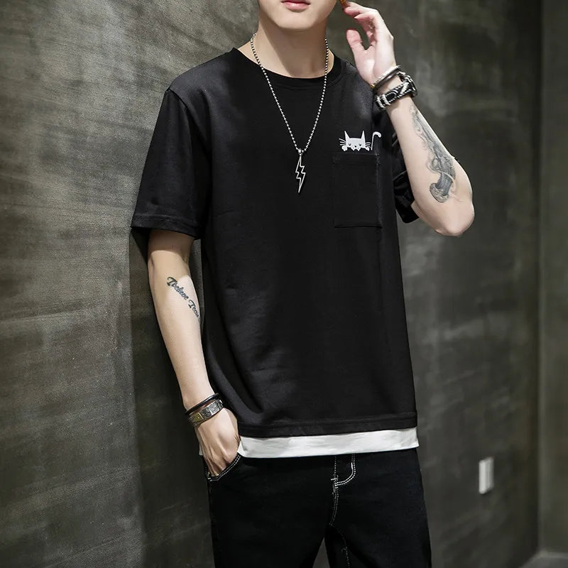 Мужская футболка с короткими рукавами летняя из чистого хлопка круглым