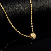 fashion lucky beads authentic 24k gold necklace 2mm46cm water ripple necklace for women wedding jewelry gifts