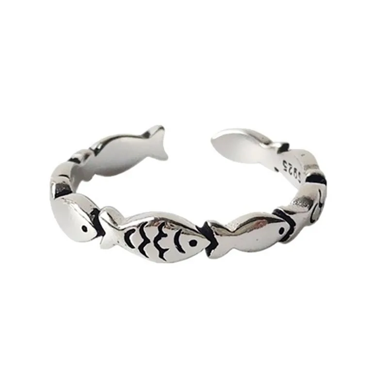 

Bohemian Vintage Silver Color Fish Rings For Women Exquisite Open Finger Ring Beautiful Valentines Day Gifts Engagement Jewelry
