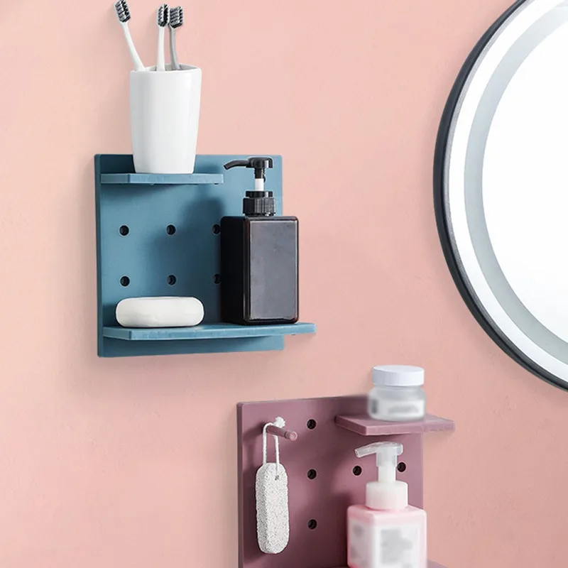 

DIY Wall Hanging Organizer Adjustable Plastic Storage Holder Bathroom Rack Towel Shelves Organization