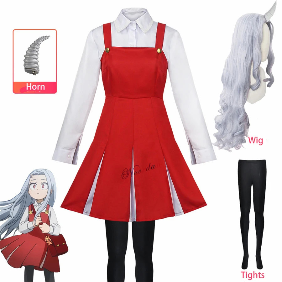 

Anime Boku No My Hero Academia Season 4 Eri Cosplay Costume Dress School Uniform Outfit Women Halloween Costume Wig Horn