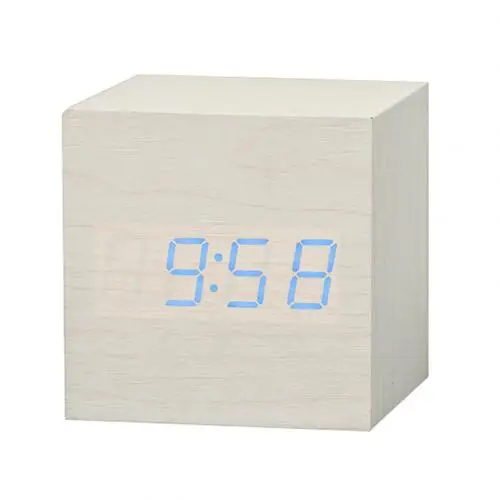 White Blue Figure Деревянный квадратный цифровой электронный светодиодный usb-часы настольные часы Голосовое управление украшения школы умный Wekker Klok - Цвет: White Blue Figure