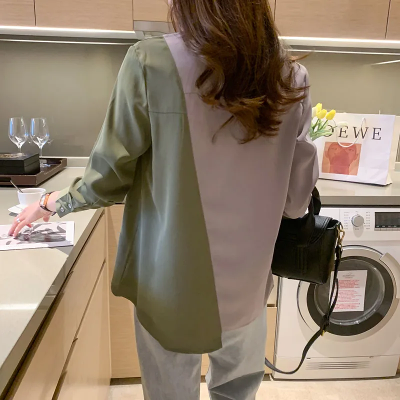 

Women Shirts 2021 Spring Autumn Long Sleeve Patchwork Loose Blouses Female Tops Korean Style Elegant Blusas Plus Size