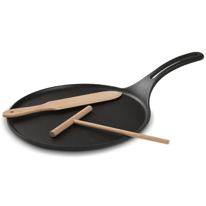 

Pancake artifact cast iron non-coating pot flat bottom Chinese hamburger frying omelet crepe pan home cooker gas 27cm