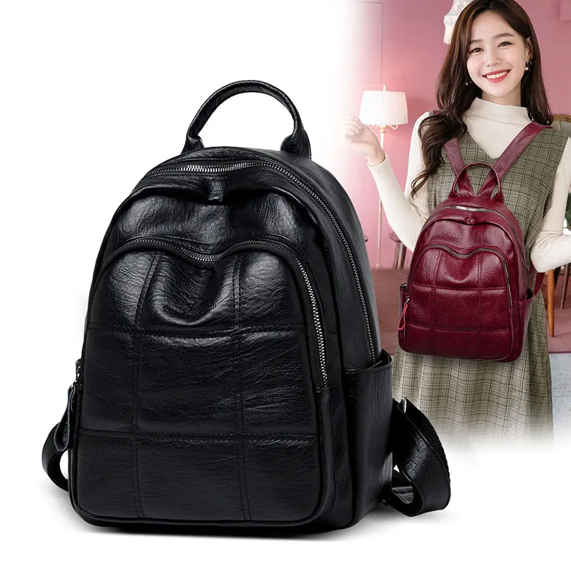 Sac по dos décontracté femme De marque en cuir femmes sac grande &quotcapacité&quot 'школа pour les filles двойной fermeture