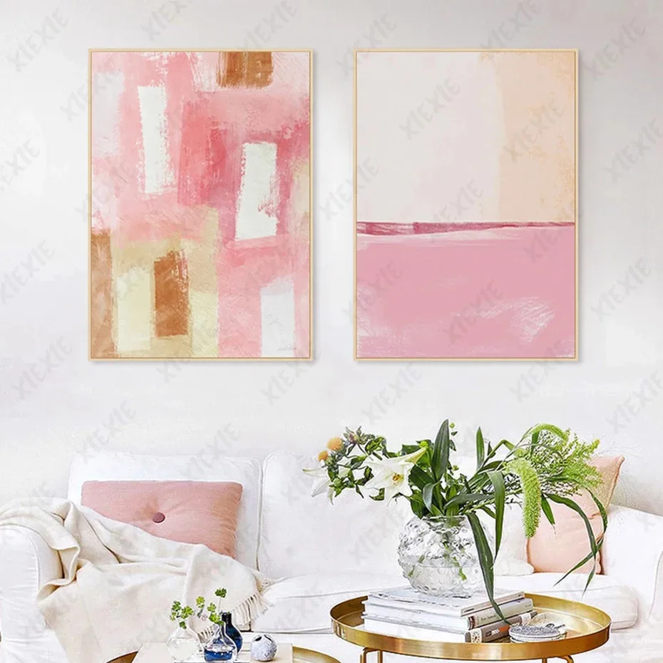 

Pink Abstract Wallpaper Canvas Painting Rendering Graffiti Poster Nordic Artist Living Room Decoration Craft Picture Print