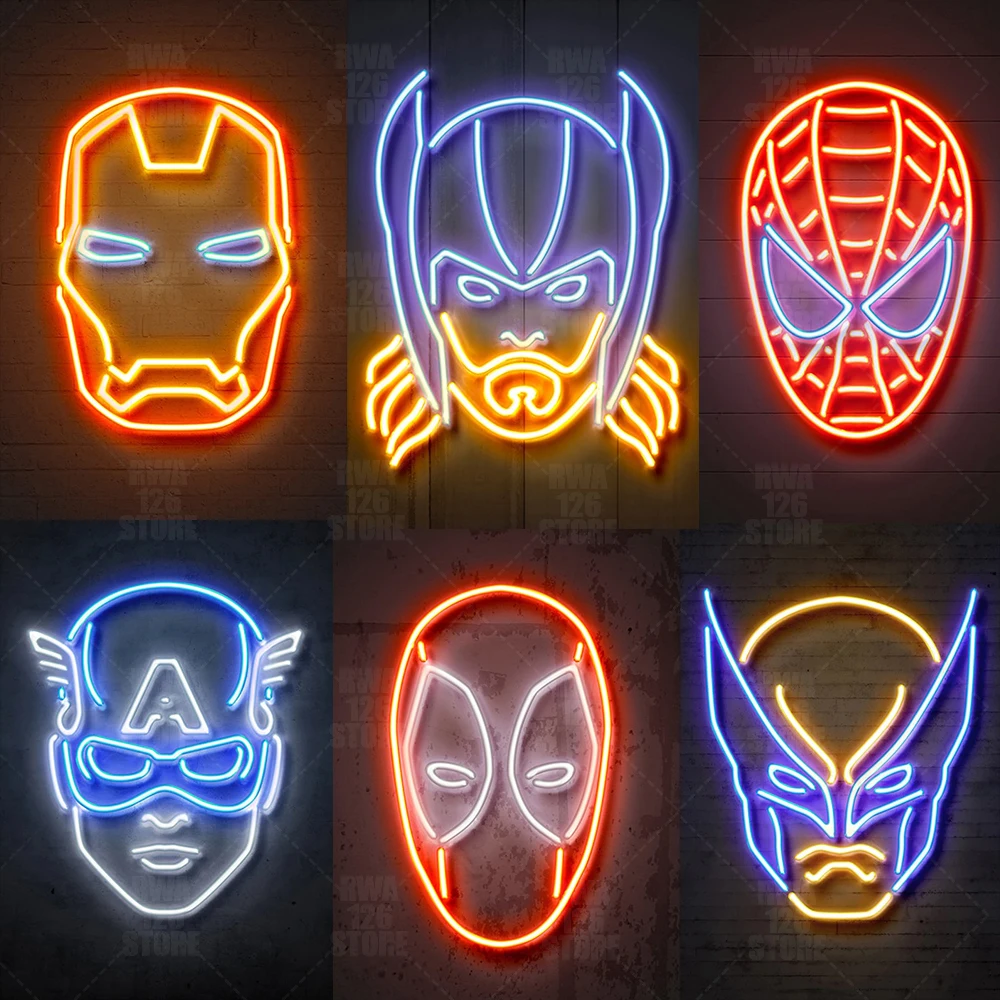 Настенный постер с неоновым супергероем и принтом Marvel Мстители Человек-паук