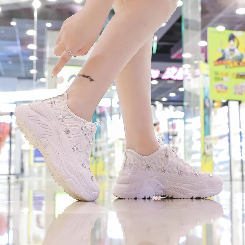 2021 столбике и платформе кроссовки с верхом из сетчатого материала стразы