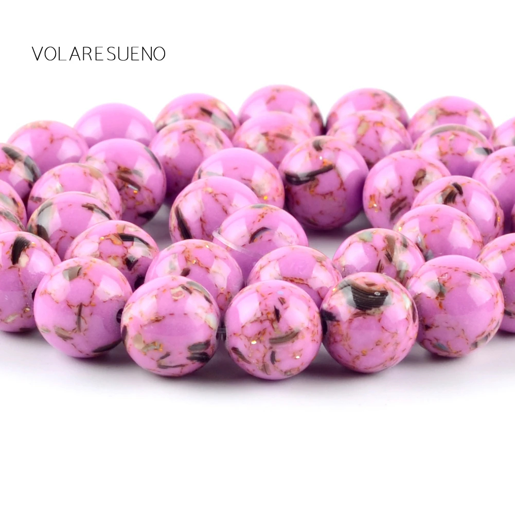Натуральный розовый с красным камушком Бирюзовый Камень Круглые бусины для