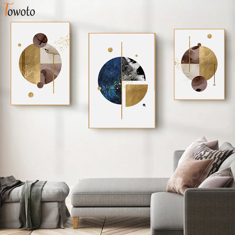 Современный геометрический настенный плакат из золотой фольги декоративная