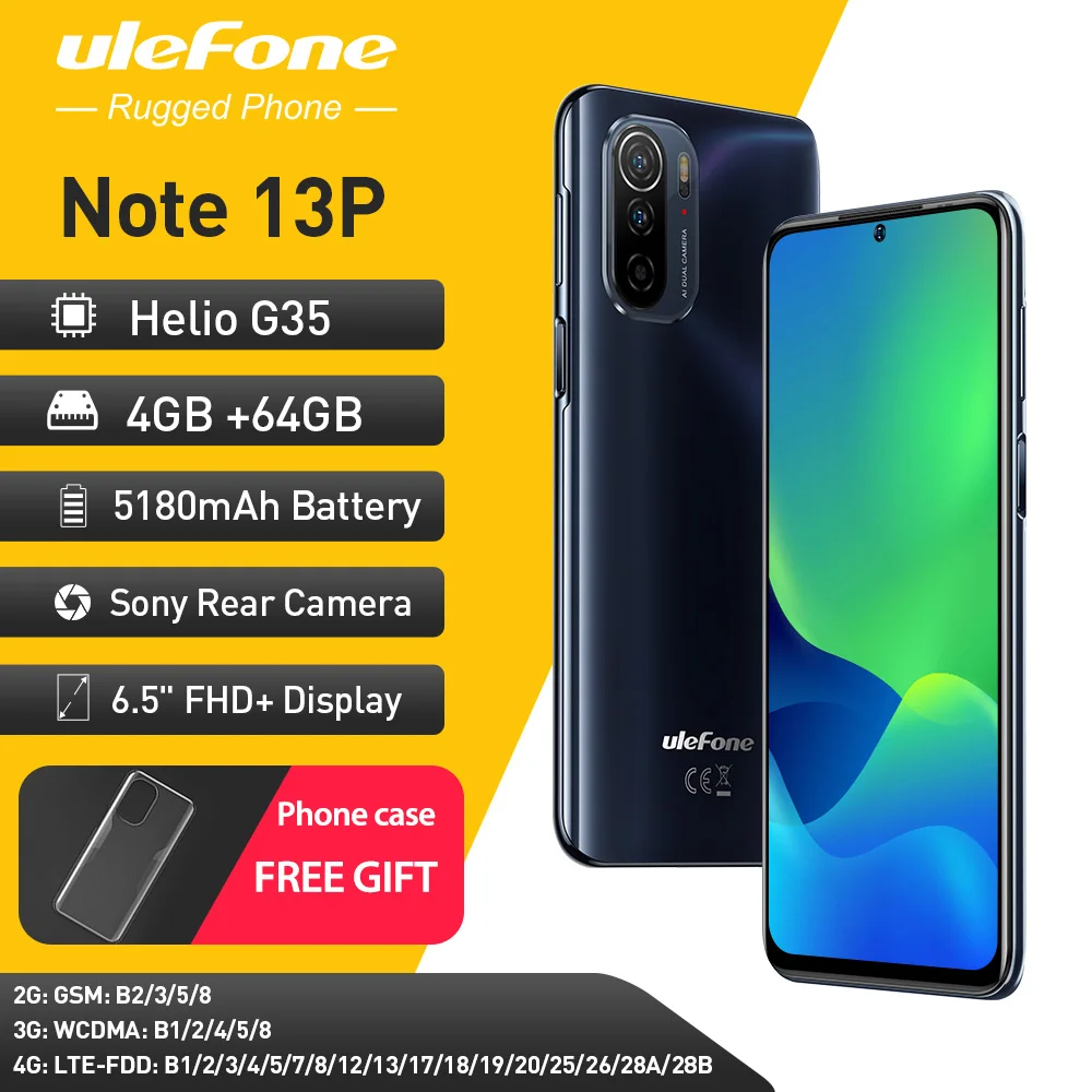 Note 13P Smartphone Ulefone Helio G35 5180mAh Android 11 4GB+64GB 6.5”FHD+ Display  4G Celular Phone 20MP Camera