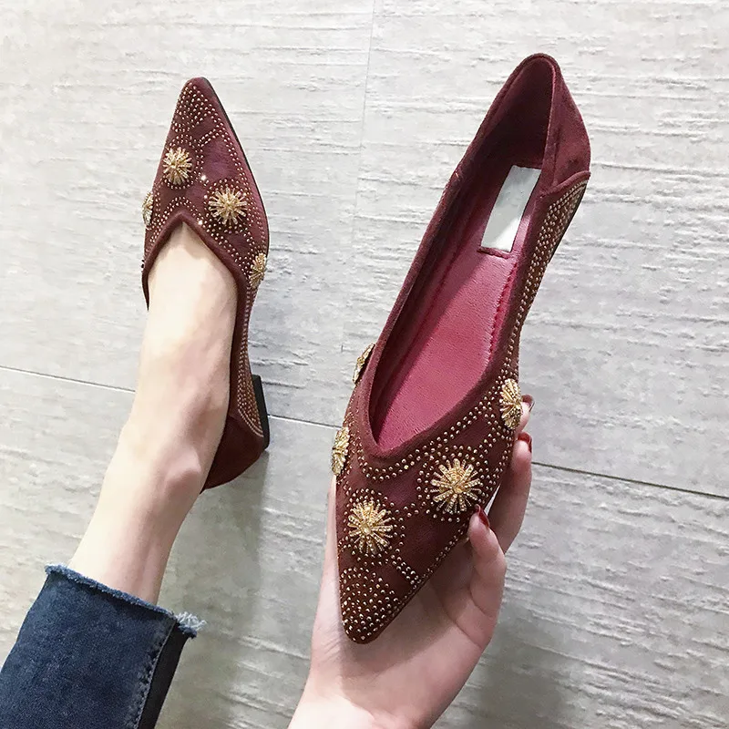 Женские сетчатые туфли на плоской подошве с острым носком и стразами|Обувь без