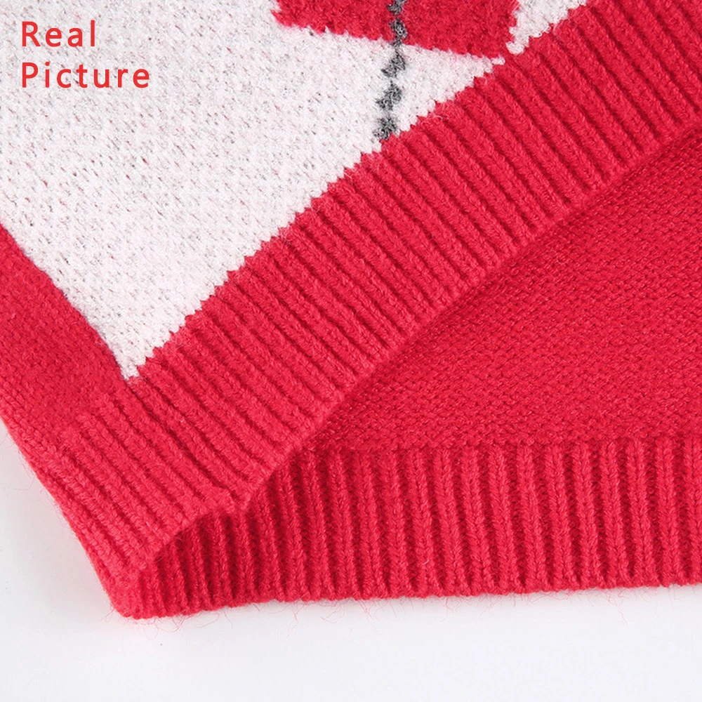 

Missnight Vintage Argyle Sweater Vest Tank Tops Plaid Print Crop Tops Women Vest Sleeveless O-neck Knitted Woolen Sweater
