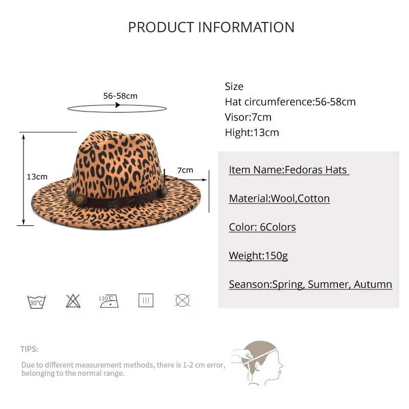 Simple Unisex Flat Brim Wool Felt Jazz Fedora Hats Men Women Leopard Grain Leather Band Decor Trilby Panamal Hats F93