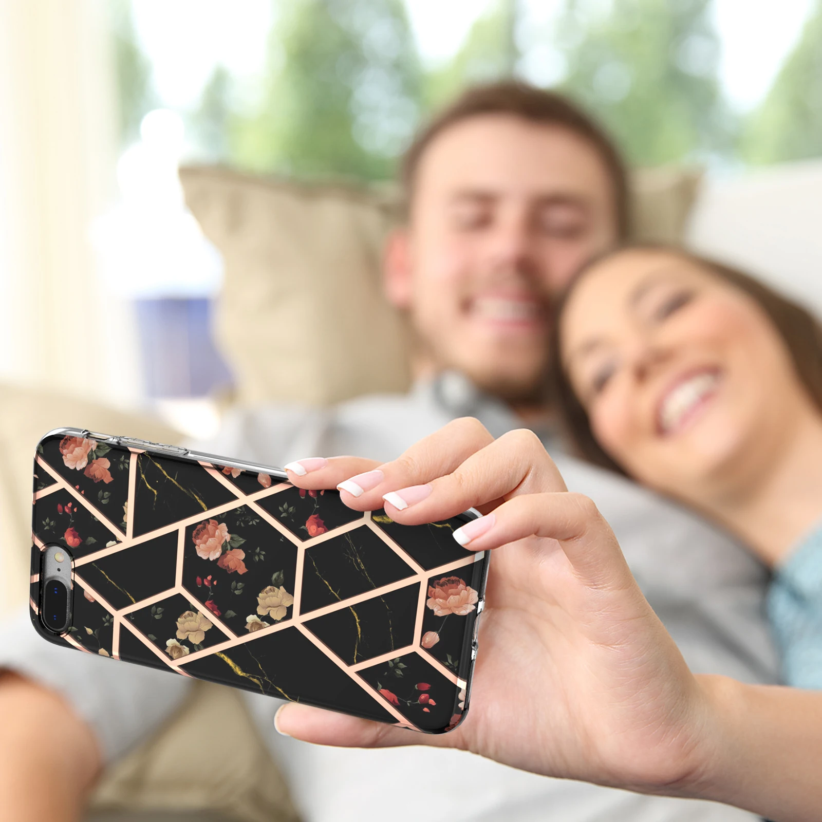 

Electroplating Case for iPhone 11 12 Pro Max SE 2020 XS XR 7 8 Plus Luxury Geometric Thicken Shockproof Soft IMD Flower Cover