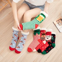autumn and winter christmas floor socks plus velvet thickening adult adult men and women socks sleep socks