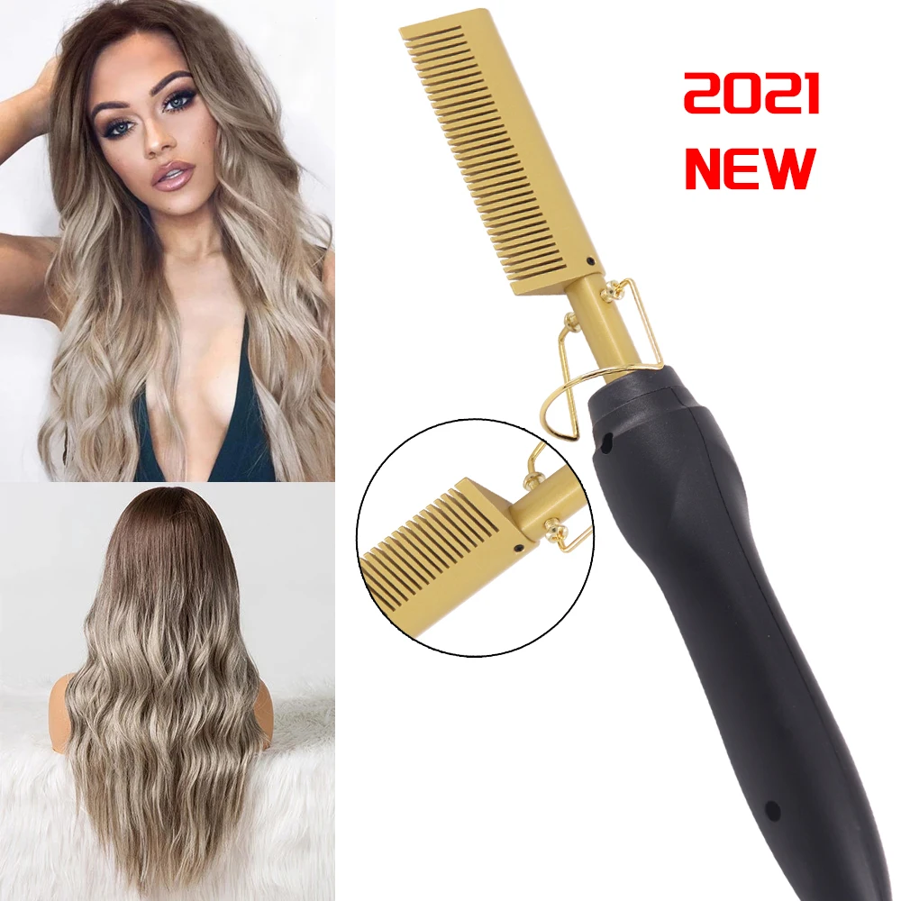 

2 in 1 Hot Comb Straightener Electric Hair Straightener Hair Curler Wet Dry Use Hair Flat Irons Hot Heating Comb For Hair