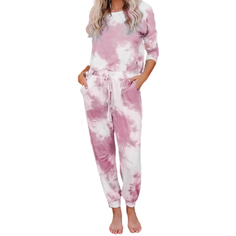 

Women Suits Leisure Home Wear Suit Spring Autumn Long Sleeve O-Neck Tops+Lace-Up Long Pants 2 Piece Sets