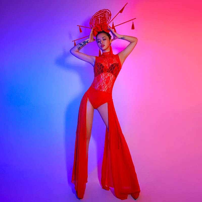

Nightclub Sexy Stage Chinese Style New Year DS Performance Dress Sexy Bar Party Gogo Lead Dance Costume