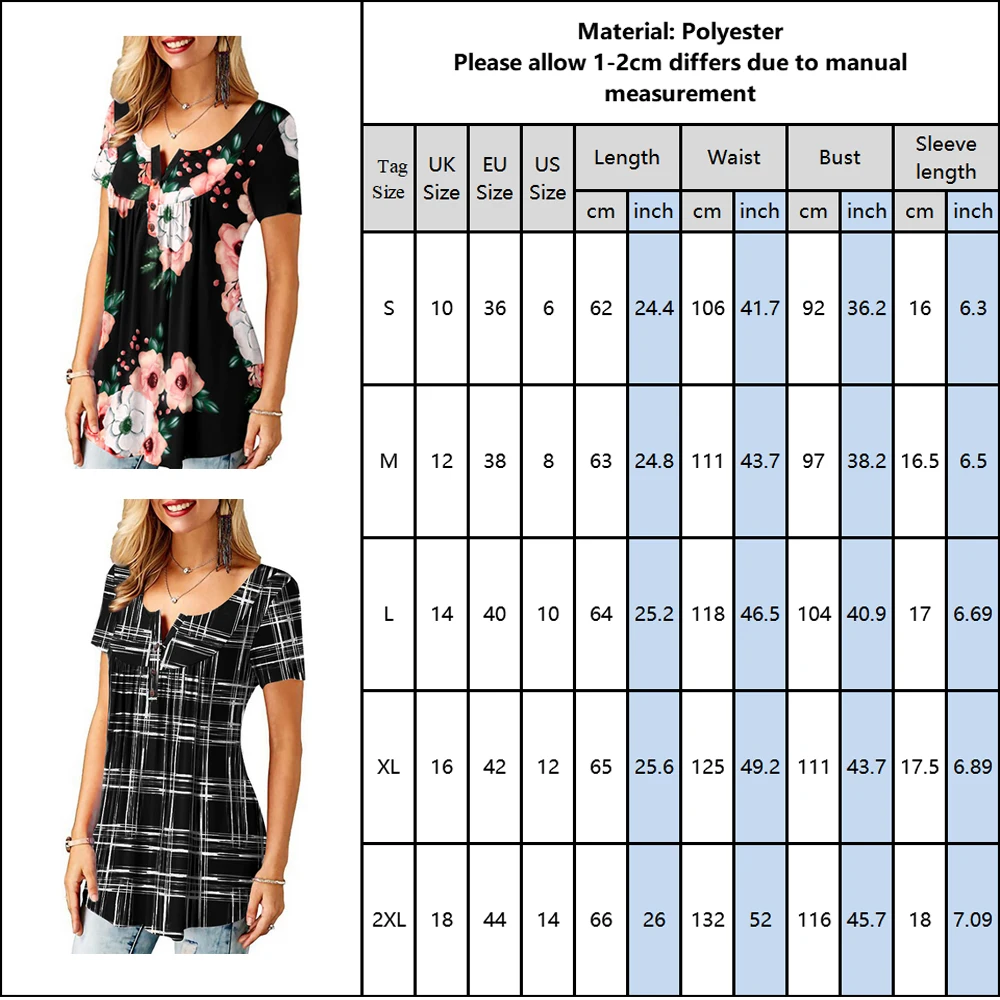 Клетчатая Футболка с принтом женская футболка цветочным и пуговицами короткими