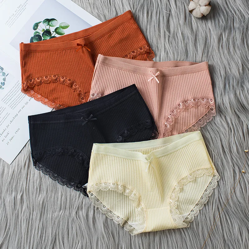 

5 Pcs/Pack Women Panties Menstrual Briefs Sexy Lace Threaded Underwear Low Fashion Mid Waist Cotton Crotch Breathable Underpants