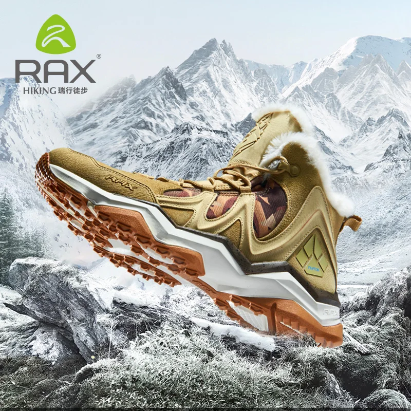 RAX Winter Snow Boots For Men Women Fleece Hiking Shoes Outdoor Sports Sneakers Mens Mountain Shoes Trekking Walking Boots