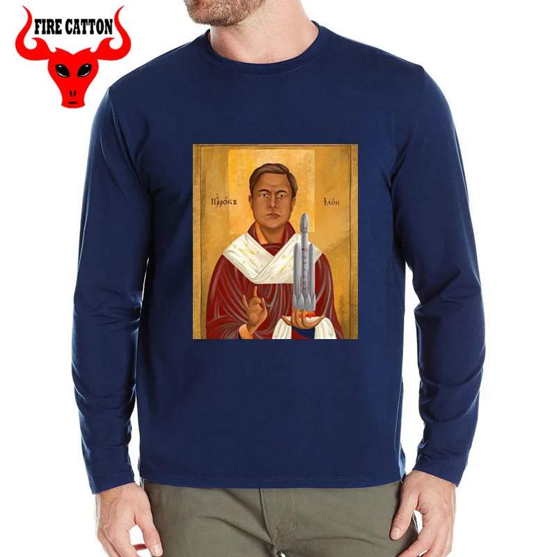 Винтажная Футболка Saint Elon Musk Мужская футболка с длинным рукавом SpaceX Space X teeshirt Tesla