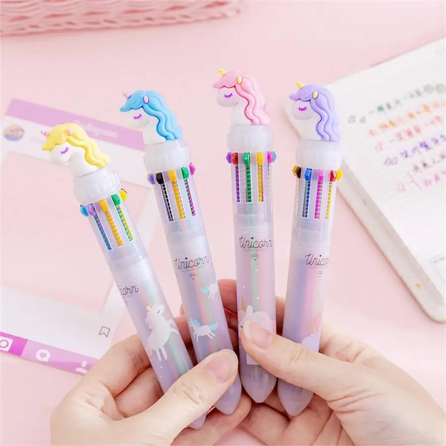 Kawaii Радужная гелевая ручка с единорогом 10 в 1 Цветные Шариковые Ручки Детские